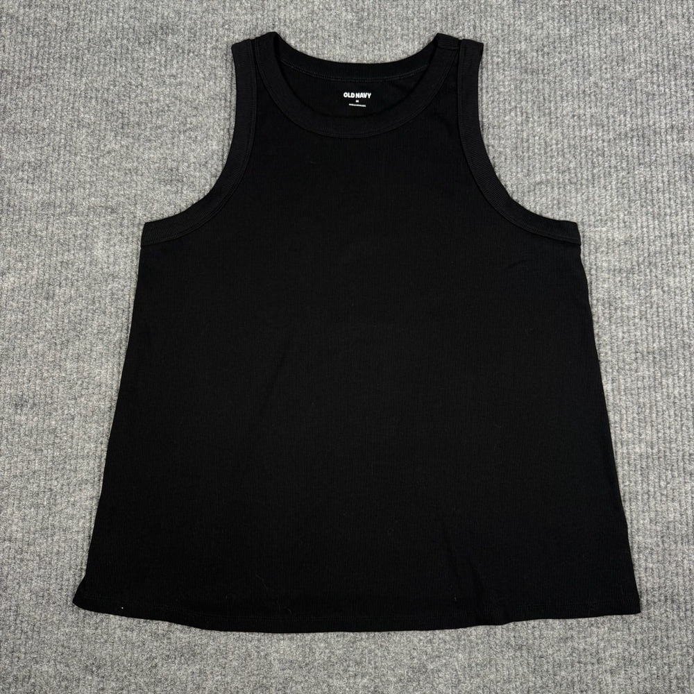 Old Navy Tank Top Women 3X Black Ribbed High Neck Sleeveless Basic Cotton Blend